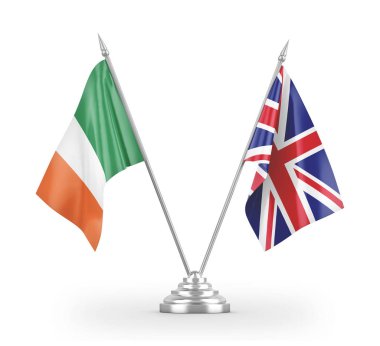 United Kingdom and Ireland table flags isolated on white 3D rendering