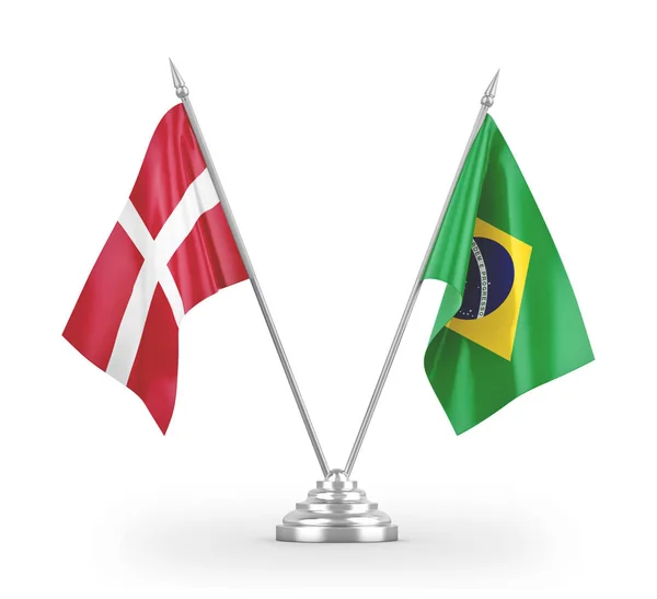 Brazil and Denmark table flags isolated on white 3D rendering — ストック写真