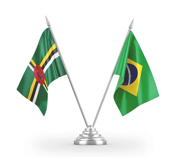 Brazil and Dominica table flags isolated on white 3D rendering — Stok fotoğraf