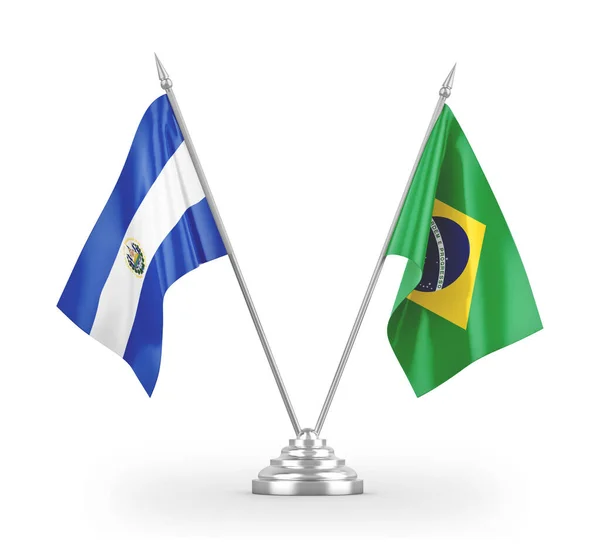 Brazil and El Salvador table flags isolated on white 3D rendering — ストック写真