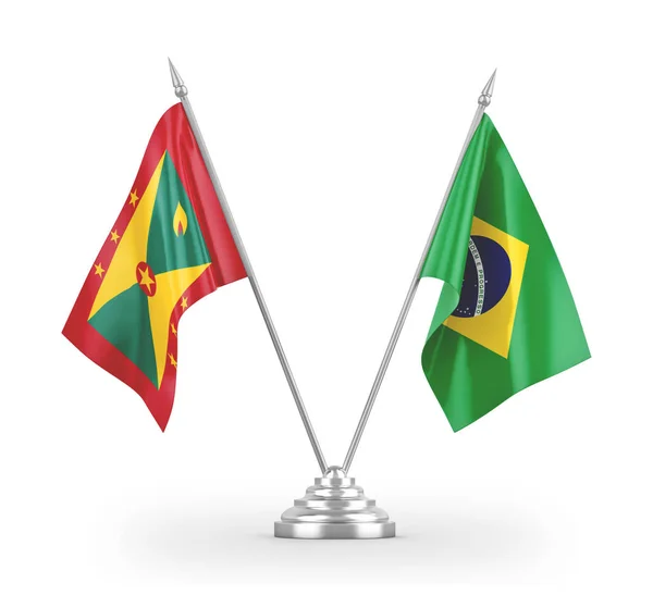 Bandeiras de mesa Brasil e Granada isoladas em renderização 3D branca — Fotografia de Stock