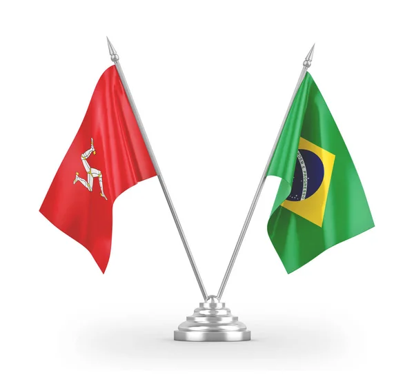 Brazil and Isle of Mann table flags isolated on white 3D rendering — Stock Photo, Image