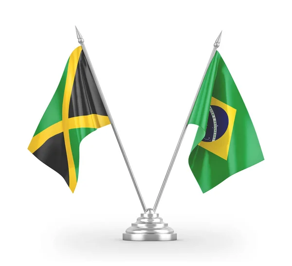 Banderas de mesa Brasil y Jamaica aisladas en renderizado 3D blanco — Foto de Stock