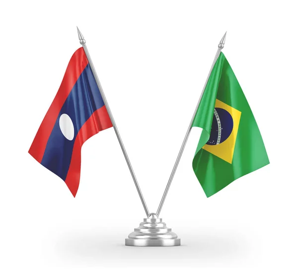 Brazil and Laos table flags isolated on white 3D rendering — Stockfoto