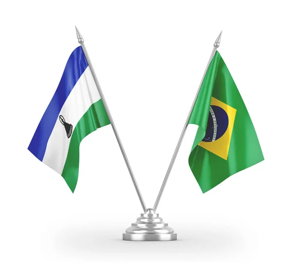 Brazil and Lesotho table flags isolated on white 3D rendering — Stock Photo, Image