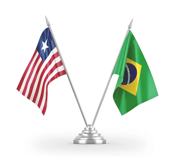 Brazil and Liberia table flags isolated on white 3D rendering — ストック写真