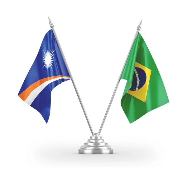 Brazil and Marshall Islands table flags isolated on white 3D rendering — ストック写真