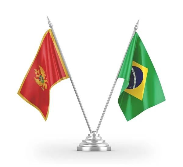 Bandeiras de mesa Brasil e Montenegro isoladas em renderização 3D branca — Fotografia de Stock
