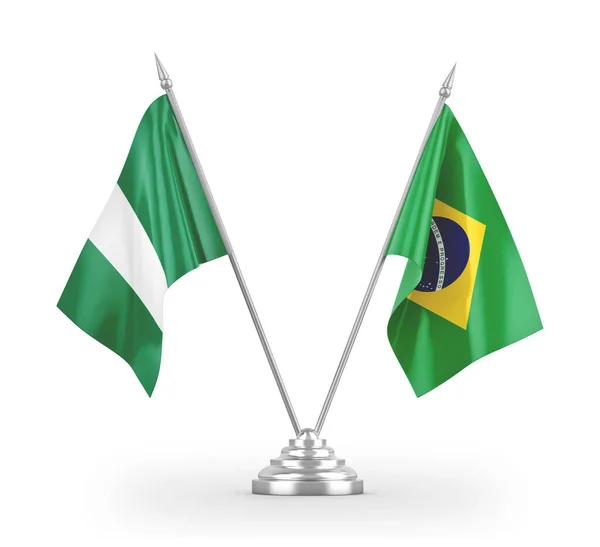 Brazil and Nigeria table flags isolated on white 3D rendering — Stock Photo, Image