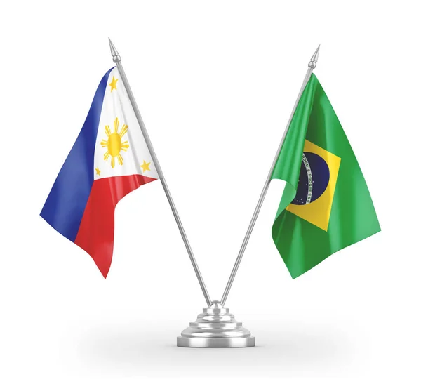 Brazil and Philippines table flags isolated on white 3D rendering — Stok fotoğraf