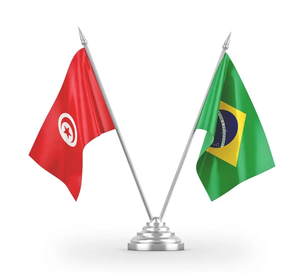 Brazil and Tunisia table flags isolated on white 3D rendering — Stock Photo, Image