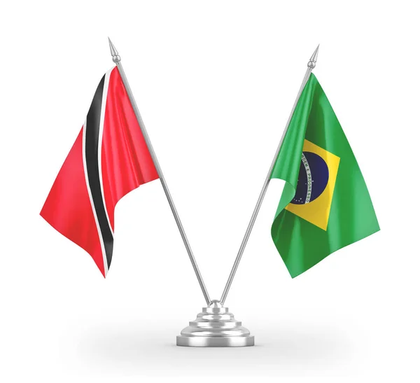 Brazil and Trinidad and Tobago table flags isolated on white 3D rendering — Stock Photo, Image