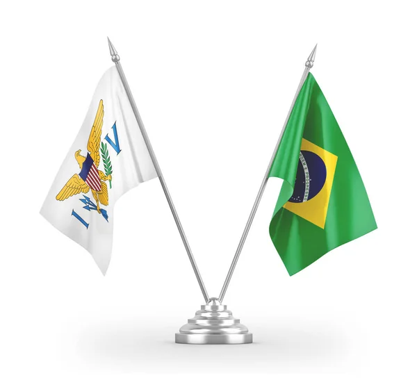 Brazil and Virgin Islands United States table flags isolated on white 3D rendering — Stockfoto