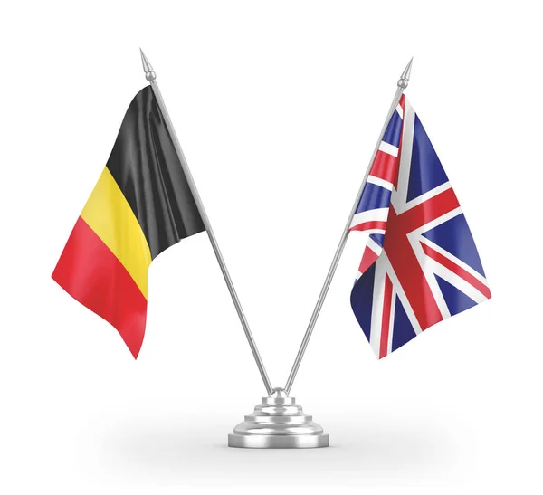 Bandeiras de mesa do Reino Unido e Bélgica isoladas em renderização 3D branca — Fotografia de Stock