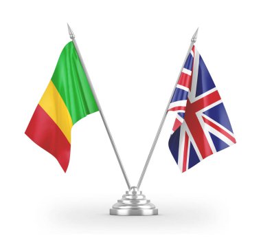 United Kingdom and Mali table flags isolated on white 3D rendering