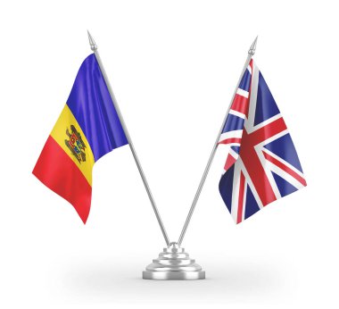 United Kingdom and Moldova table flags isolated on white 3D rendering