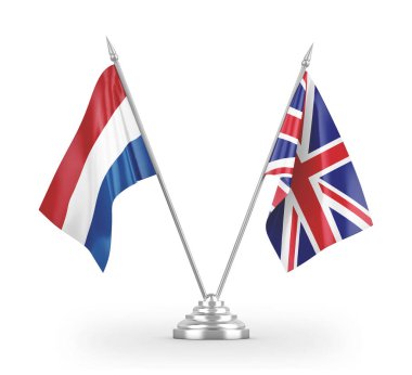 United Kingdom and Netherlands table flags isolated on white 3D rendering