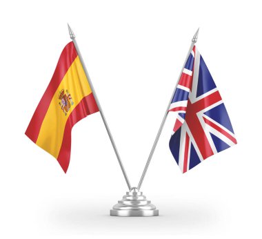United Kingdom and Spain table flags isolated on white 3D rendering