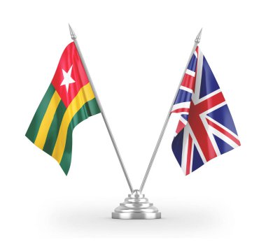 United Kingdom and Togo table flags isolated on white 3D rendering