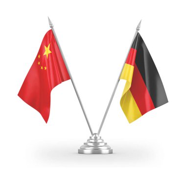 Germany and China table flags isolated on white 3D rendering
