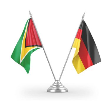 Germany and Guyana table flags isolated on white 3D rendering