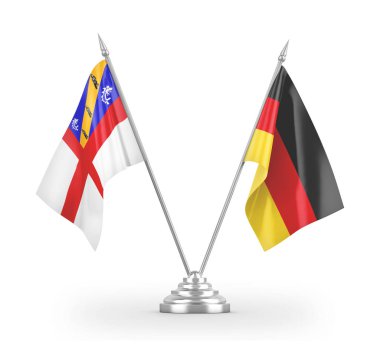 Germany and Herm table flags isolated on white 3D rendering