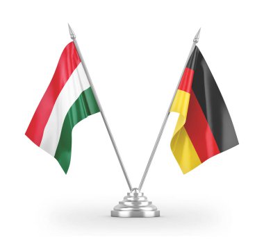Germany and Hungary table flags isolated on white 3D rendering