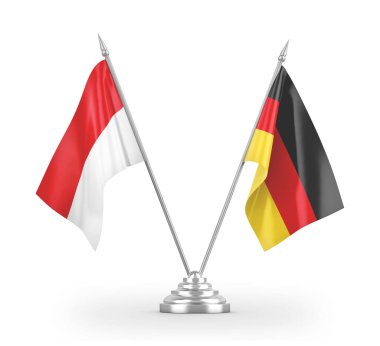 Germany and Indonesia table flags isolated on white 3D rendering