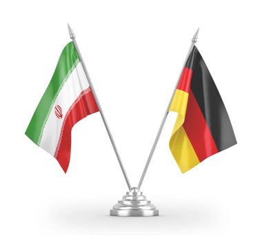Germany and Iran table flags isolated on white 3D rendering
