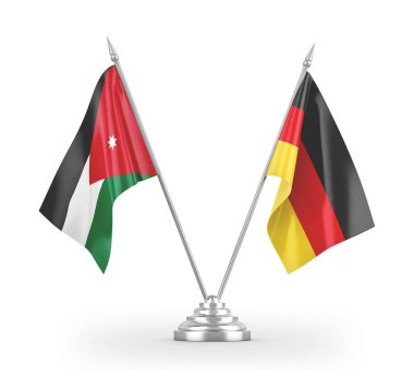 Germany and Jordan table flags isolated on white 3D rendering