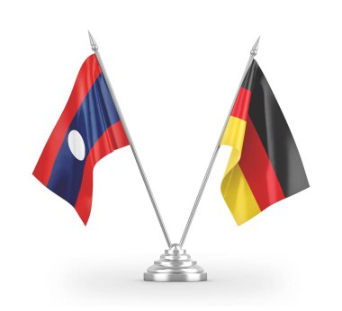 Germany and Laos table flags isolated on white 3D rendering.