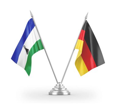 Germany and Lesotho table flags isolated on white 3D rendering