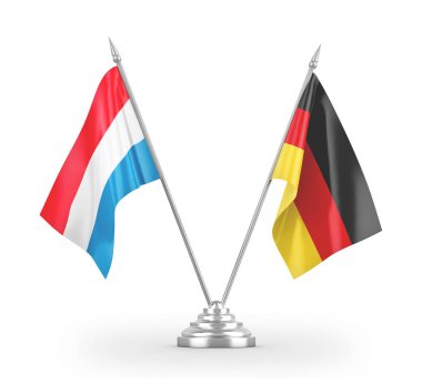 Germany and Luxembourg table flags isolated on white 3D rendering