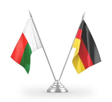 Germany and Madagascar table flags isolated on white 3D rendering