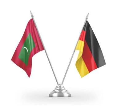 Germany and Maldives table flags isolated on white 3D rendering