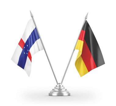 Germany and Netherlands Antilles table flags isolated on white 3D rendering