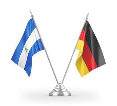 Germany and Nicaragua table flags isolated on white 3D rendering