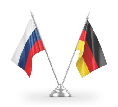 Germany and Russia table flags isolated on white 3D rendering