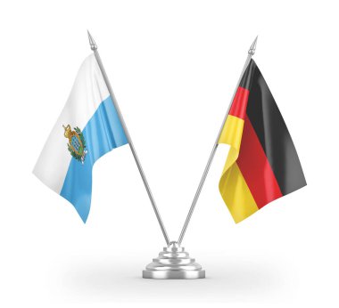 Germany and San Marino table flags isolated on white 3D rendering
