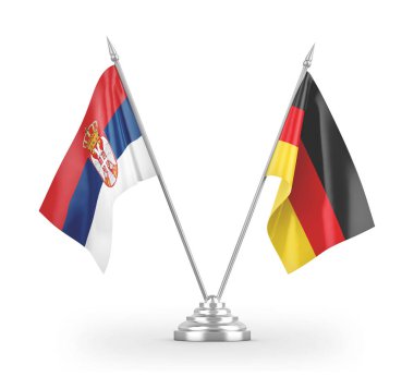 Germany and Serbia table flags isolated on white 3D rendering