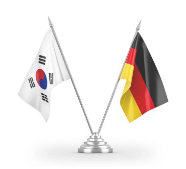 Germany and South Korea table flags isolated on white 3D rendering