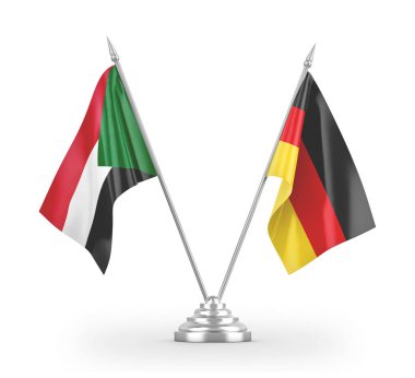 Germany and Sudan table flags isolated on white 3D rendering