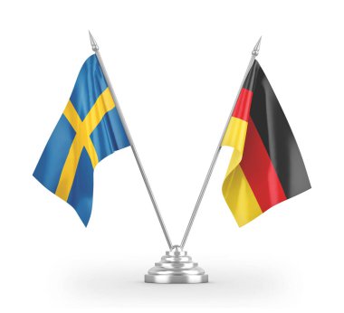 Germany and Sweden table flags isolated on white 3D rendering