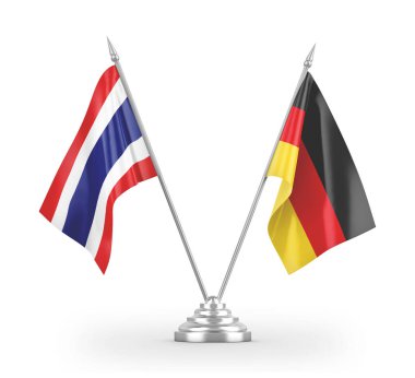Germany and Thailand table flags isolated on white 3D rendering