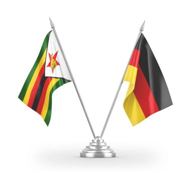 Germany and Zimbabwe table flags isolated on white 3D rendering