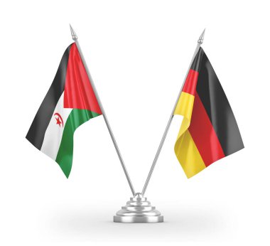 Germany and Western Sahara table flags isolated on white 3D rendering