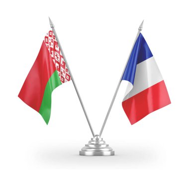 France and Belarus table flags isolated on white 3D rendering 