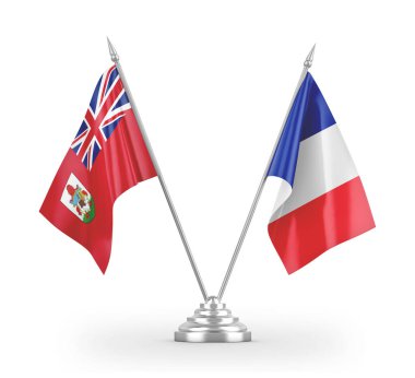 France and Bermuda table flags isolated on white 3D rendering