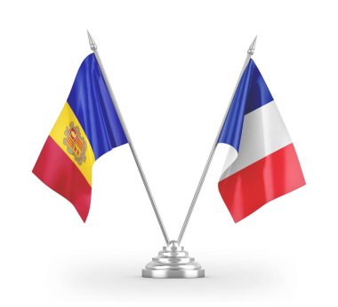 France and Andorra table flags isolated on white 3D rendering 