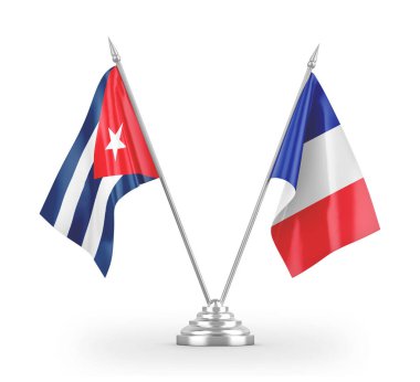 France and Cuba table flags isolated on white 3D rendering